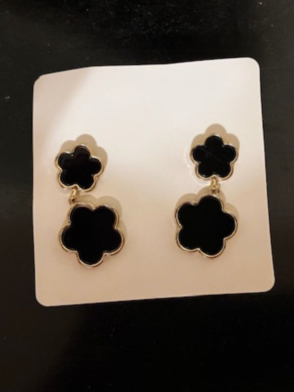 Dangling Black Four Leaf Clover Earrings NWT